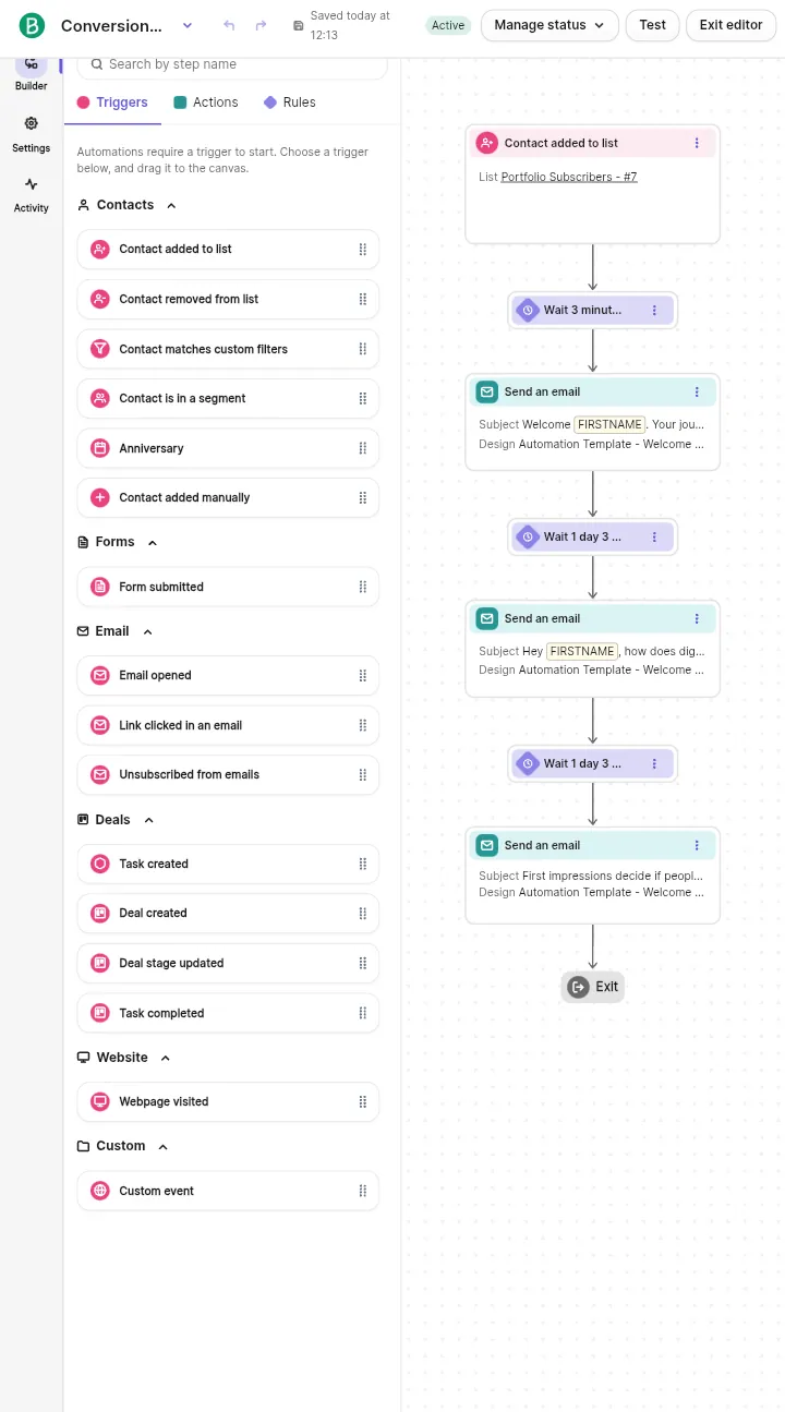 A screenshot of a marketing automation tool showing an email nurture sequence.